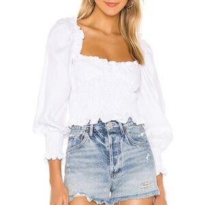 NWT Faithfull the Brand Bel Rose Puff Sleeve Linen Top White Size 10